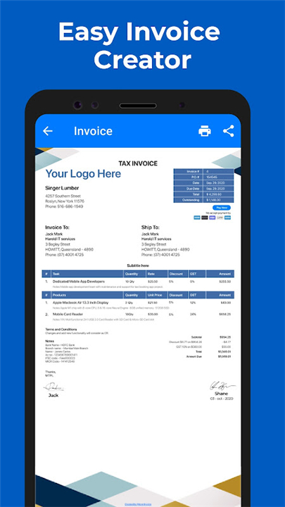 Bill and Invoice Maker by Moon screenshot