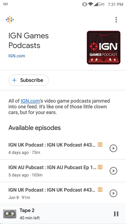 Google Podcasts screenshot