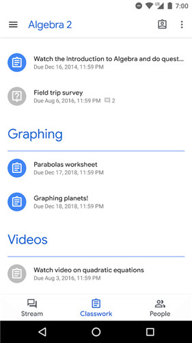 Google Classroom screenshot