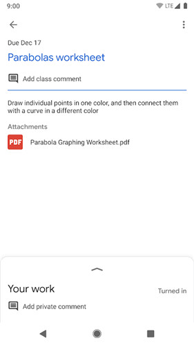 Google Classroom screenshot