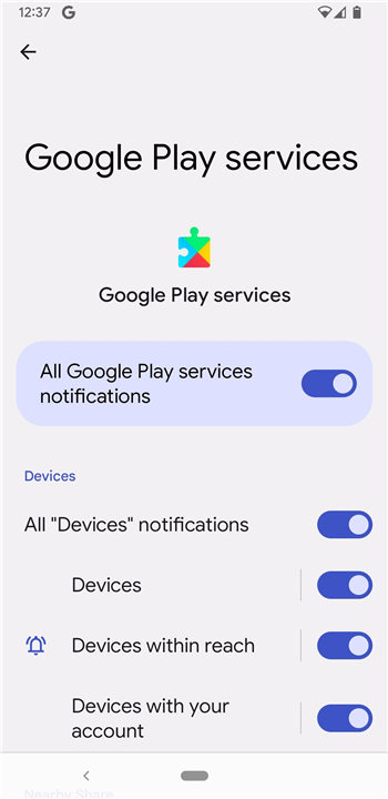 Google Play services screenshot