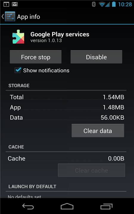 Google Play services screenshot