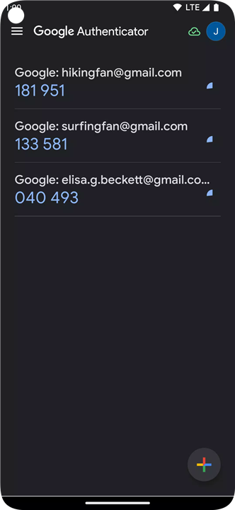 Google Authenticator screenshot