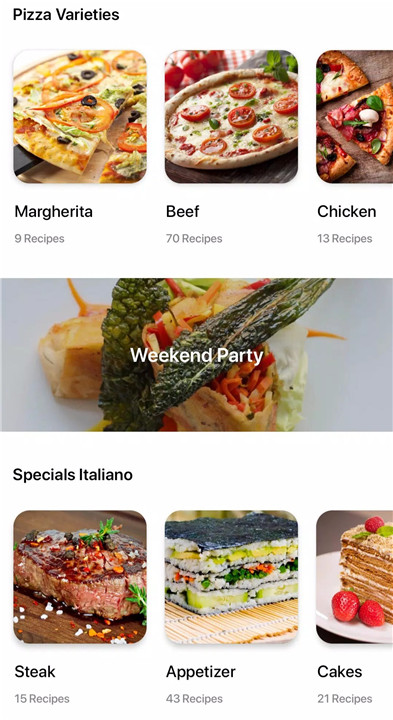 Italian recipes app screenshot