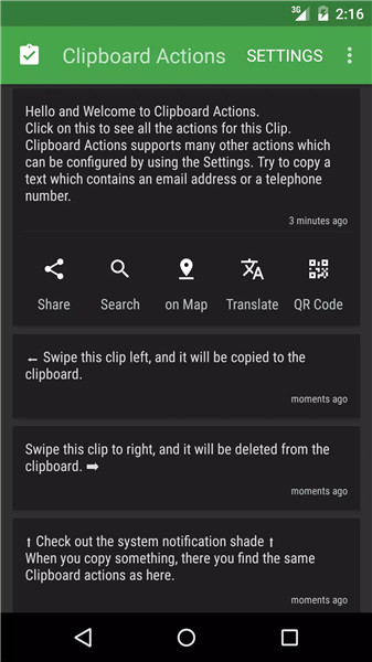 Clipboard Actions & Notes screenshot