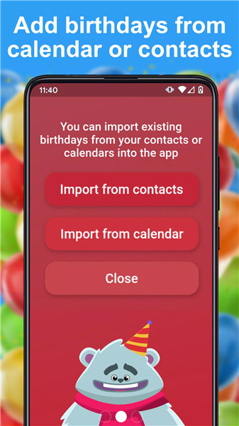 Birthday calendar screenshot