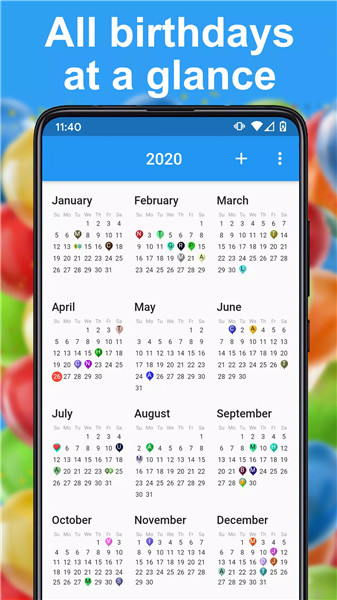 Birthday calendar screenshot