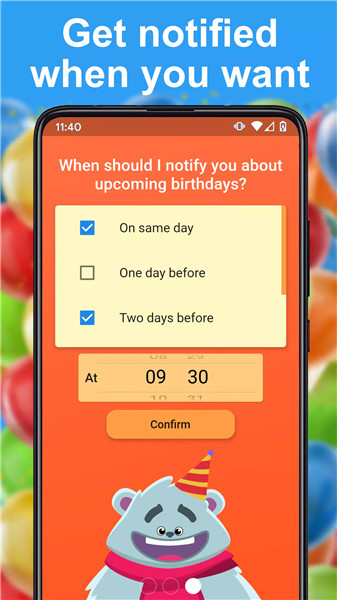 Birthday calendar screenshot