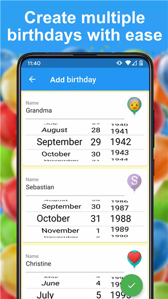 Birthday calendar screenshot