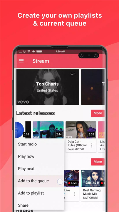 Music app: Stream screenshot