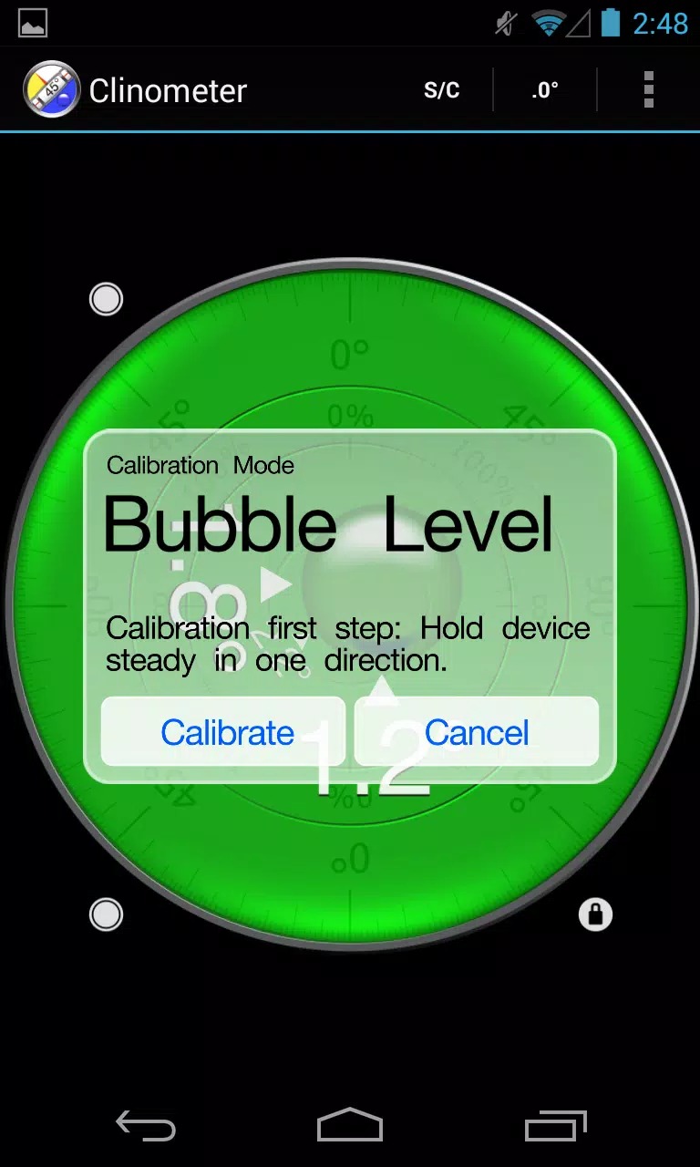 Clinometer + bubble level screenshot