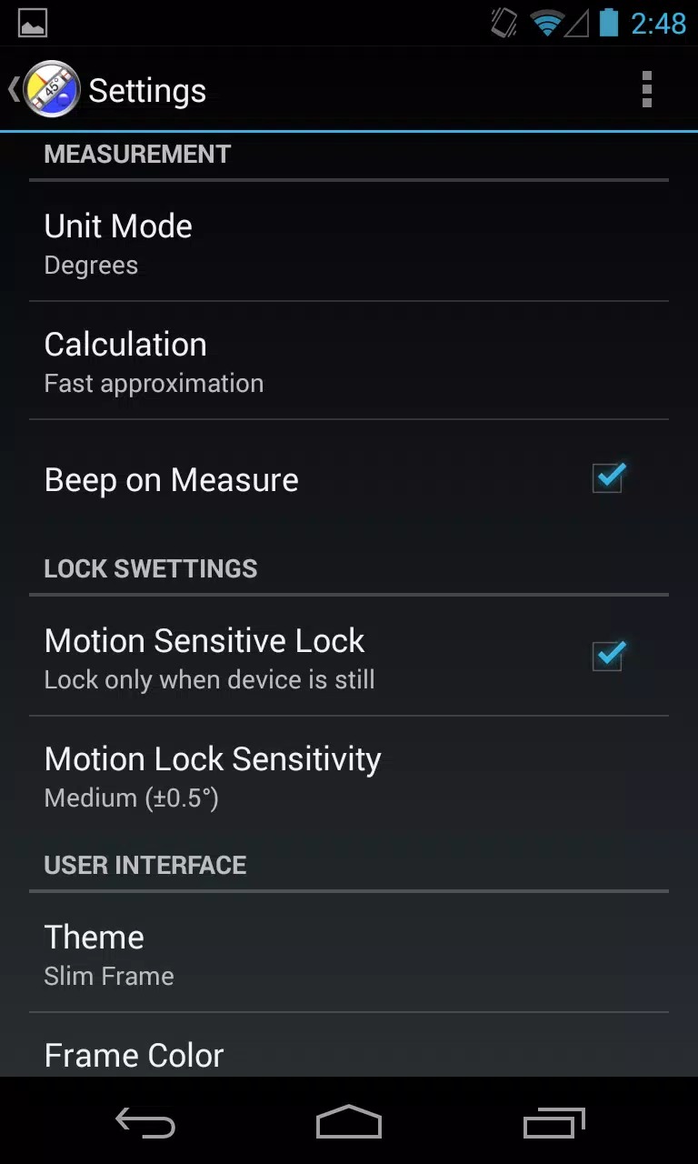 Clinometer + bubble level screenshot