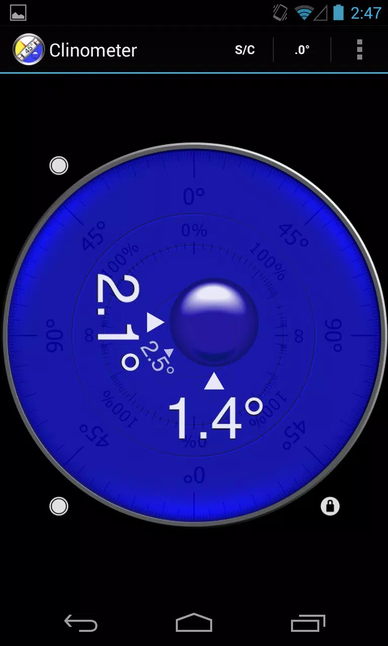 Clinometer + bubble level screenshot