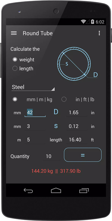 Steel Weight Calculator screenshot