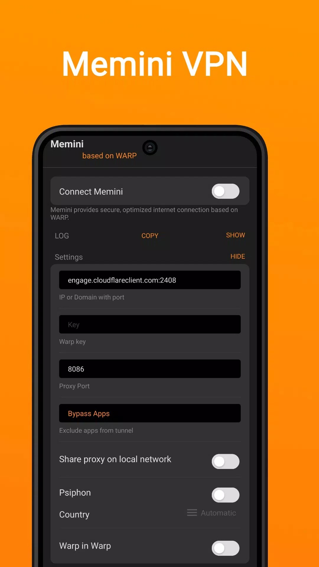 Memini VPN screenshot