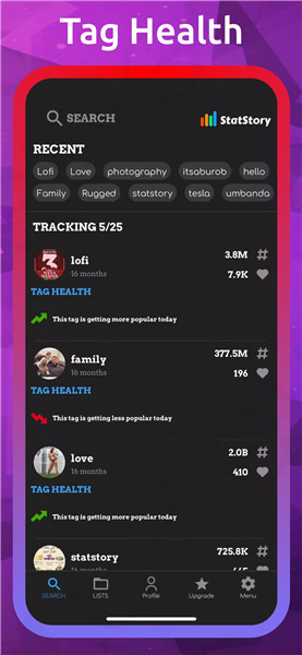 Statstory Live Hashtags & Tags screenshot