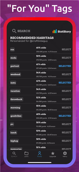 Statstory Live Hashtags & Tags screenshot