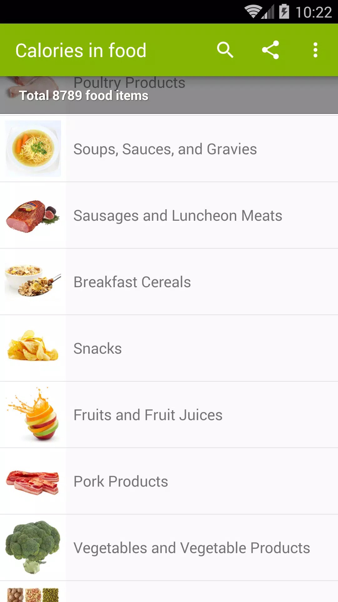 Calories in food screenshot