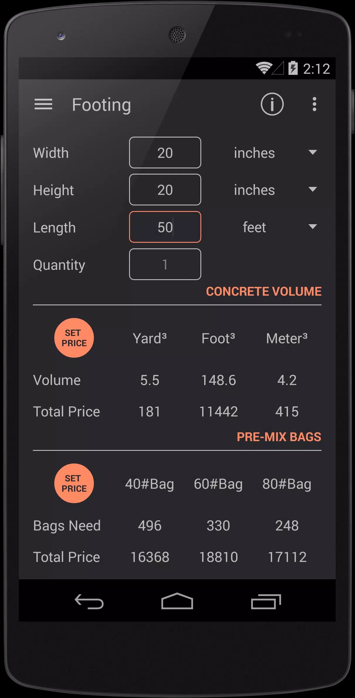 Binder - Concrete Calculator screenshot