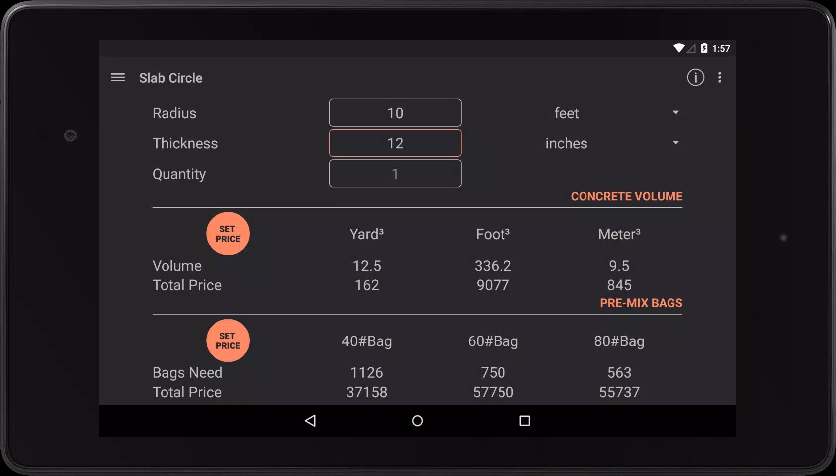 Binder - Concrete Calculator screenshot