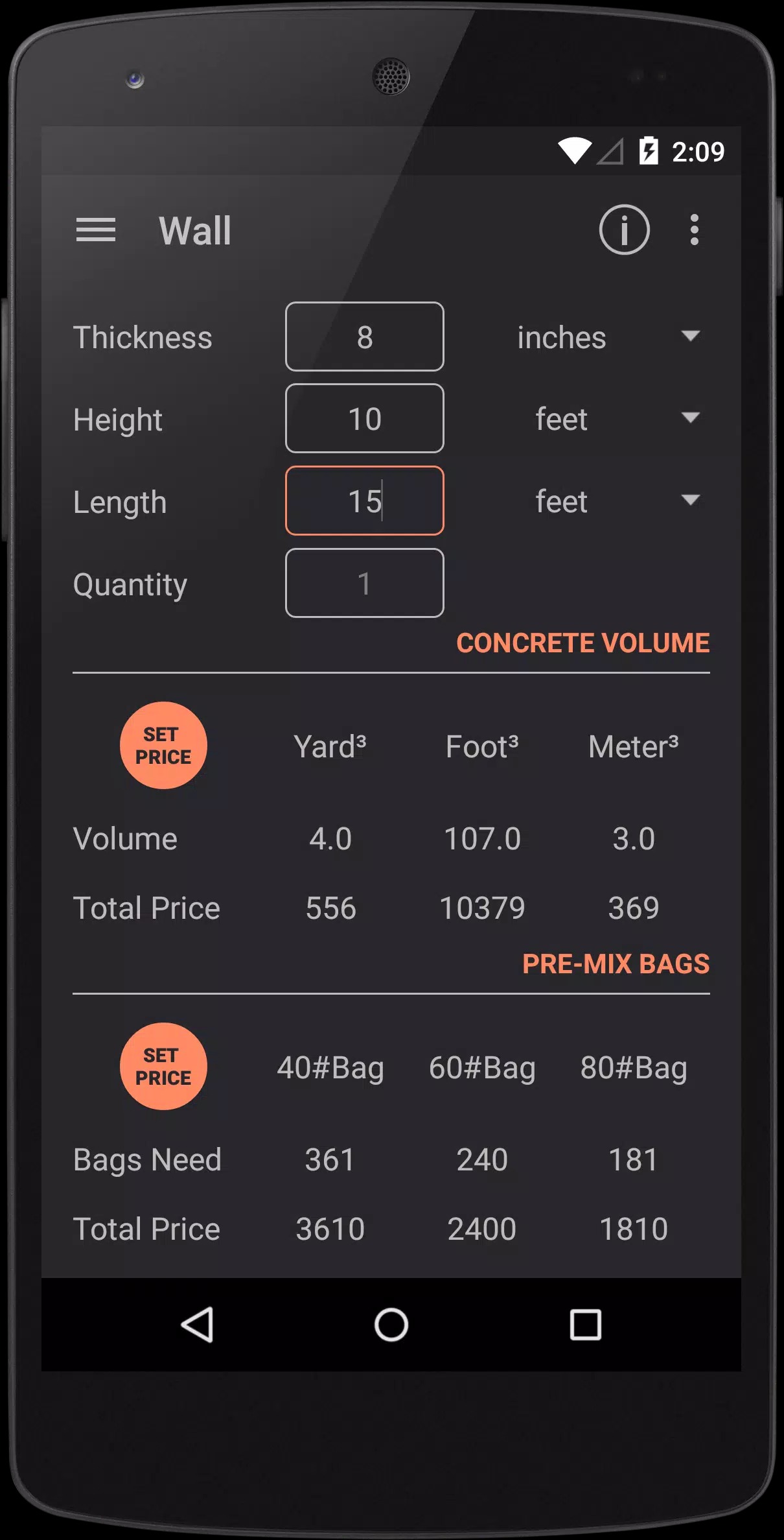 Binder - Concrete Calculator screenshot