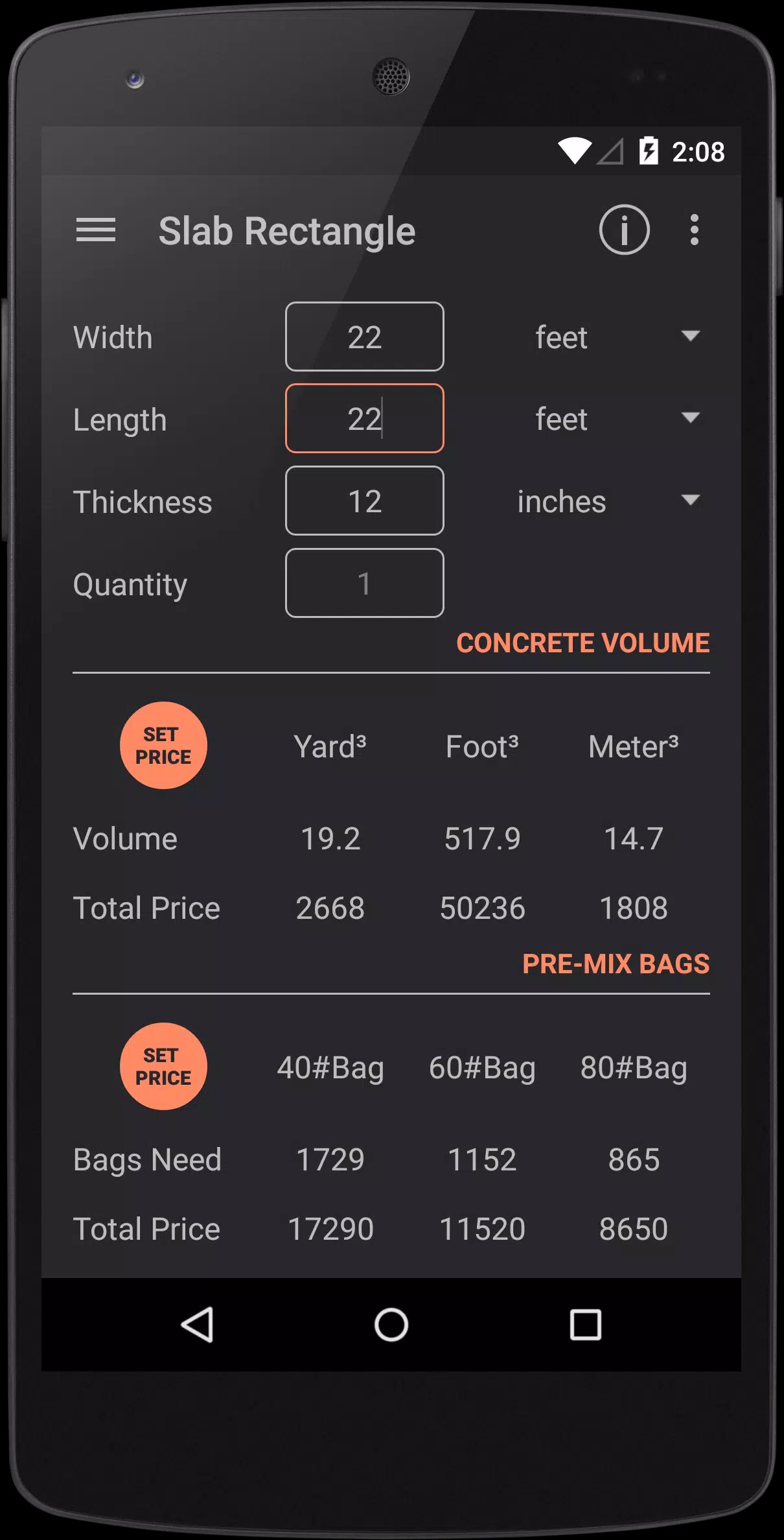 Binder - Concrete Calculator screenshot