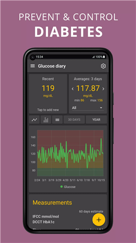 Glycemic Index. Diabetes diary screenshot