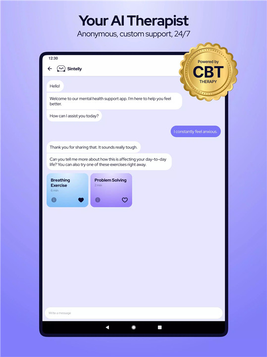 Sintelly: CBT Therapy Chatbot screenshot