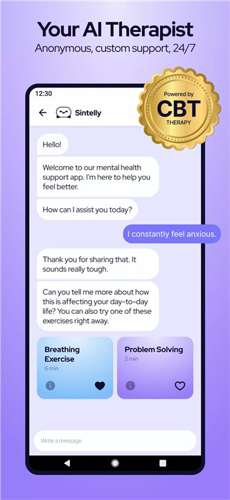 Sintelly: CBT Therapy Chatbot screenshot