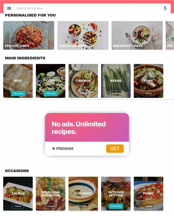 Mexican recipes cooking app screenshot