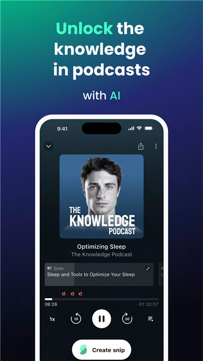 Snipd - AI Podcast Player screenshot