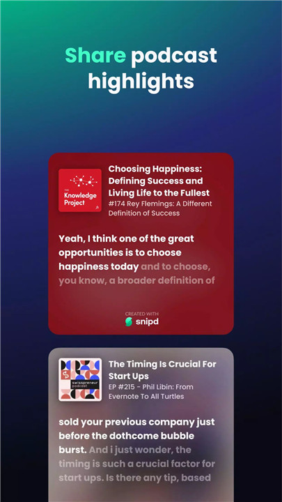 Snipd - AI Podcast Player screenshot