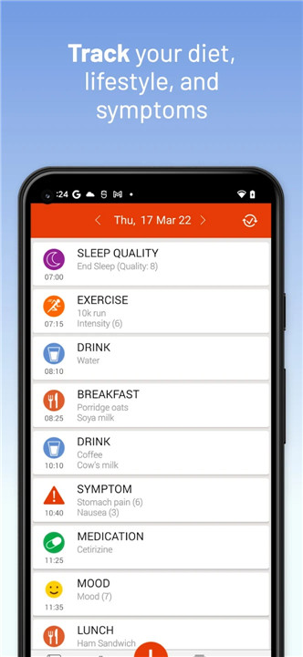 mySymptoms Food Diary screenshot