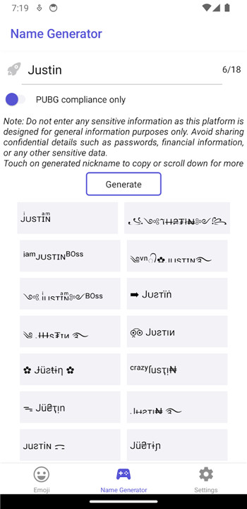 Emoji & Nickname Studio screenshot