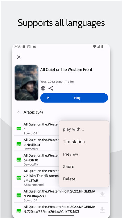 Subtitles Downloader & player screenshot