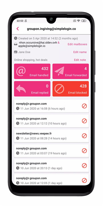 SimpleLogin | Anti-spam screenshot